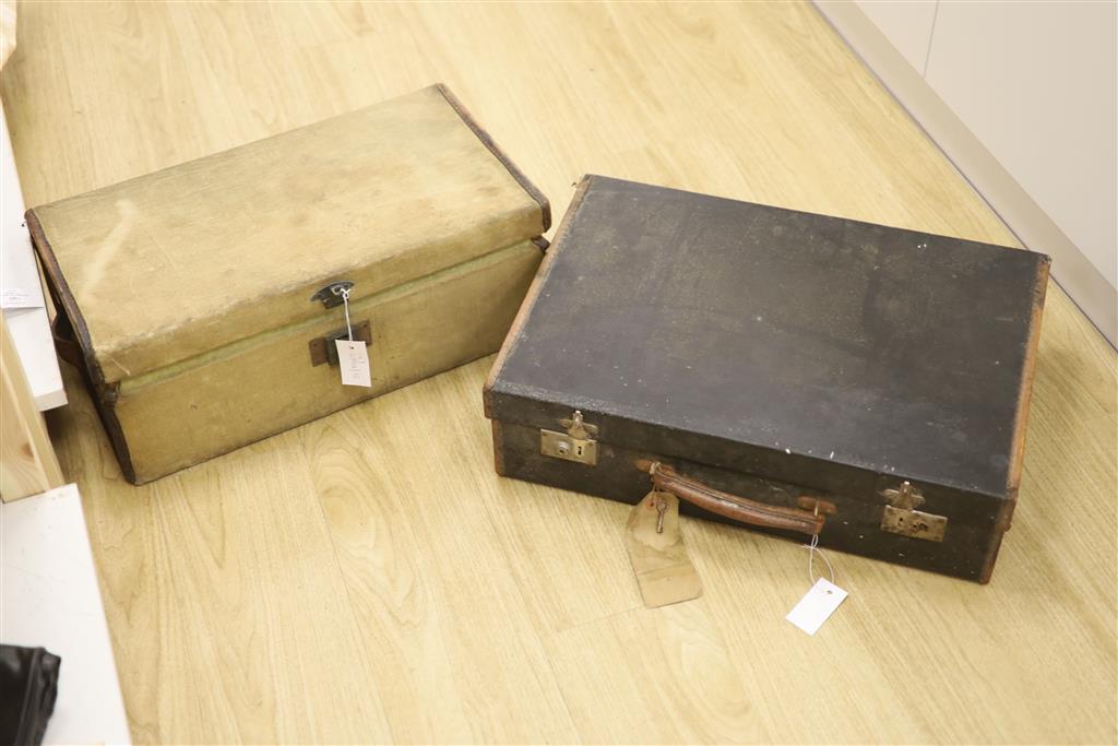 A vintage French picnic set and canvas picnic hamper